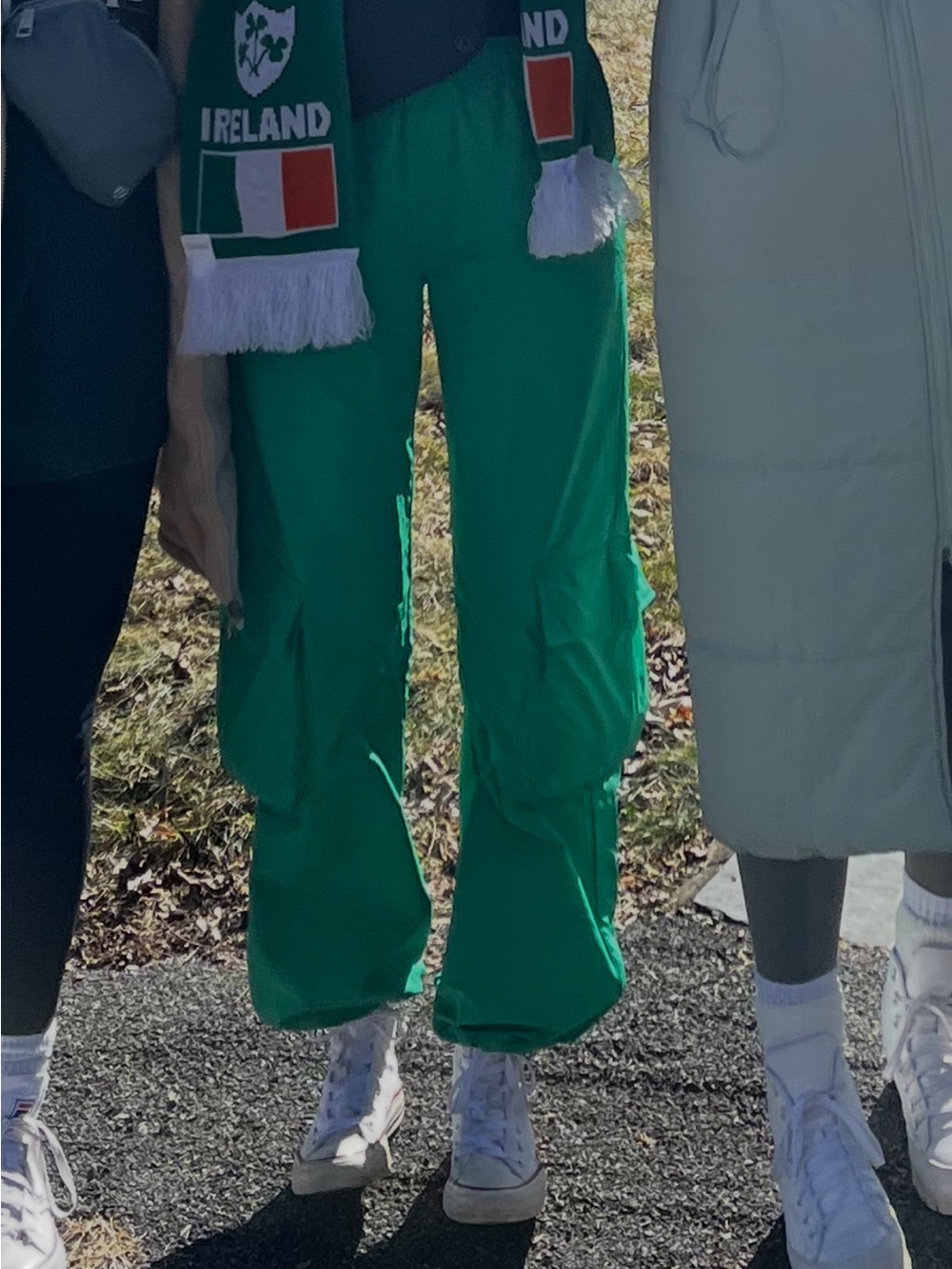 Green Elastic-Waist Cargo Pants